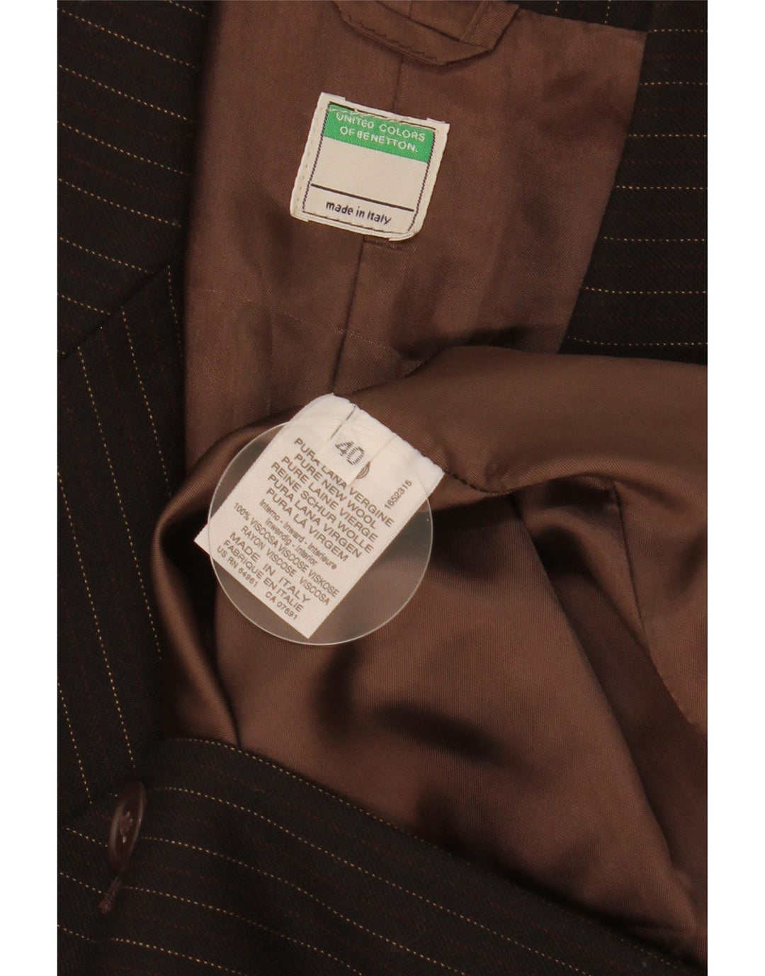 Giacca Blazer da Donna a 2 Bottoni Benetton IT 40 Small Marrone Gessato Lana Nuova