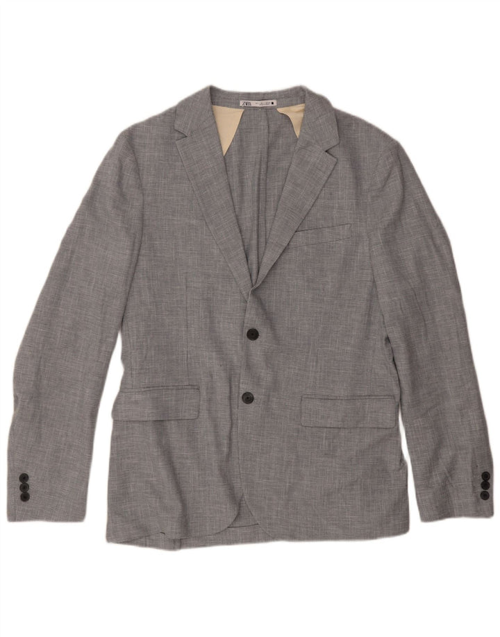 Giacca blazer da uomo a 2 bottoni Zara UK 40 grande poliestere pied de poule grigio
