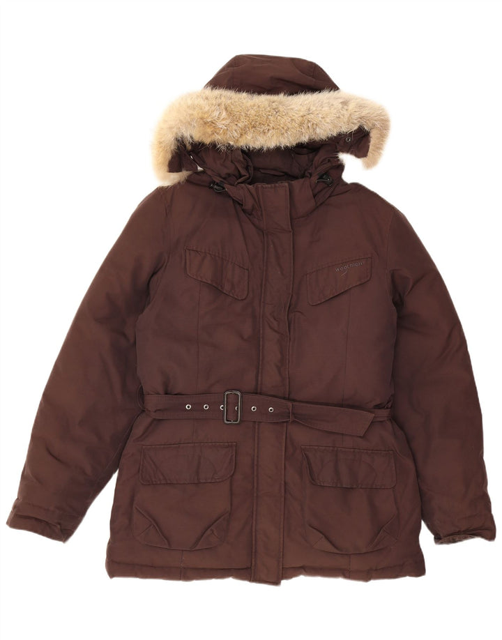 Giacca imbottita con cappuccio da donna Woolrich UK 18 XL cotone marrone