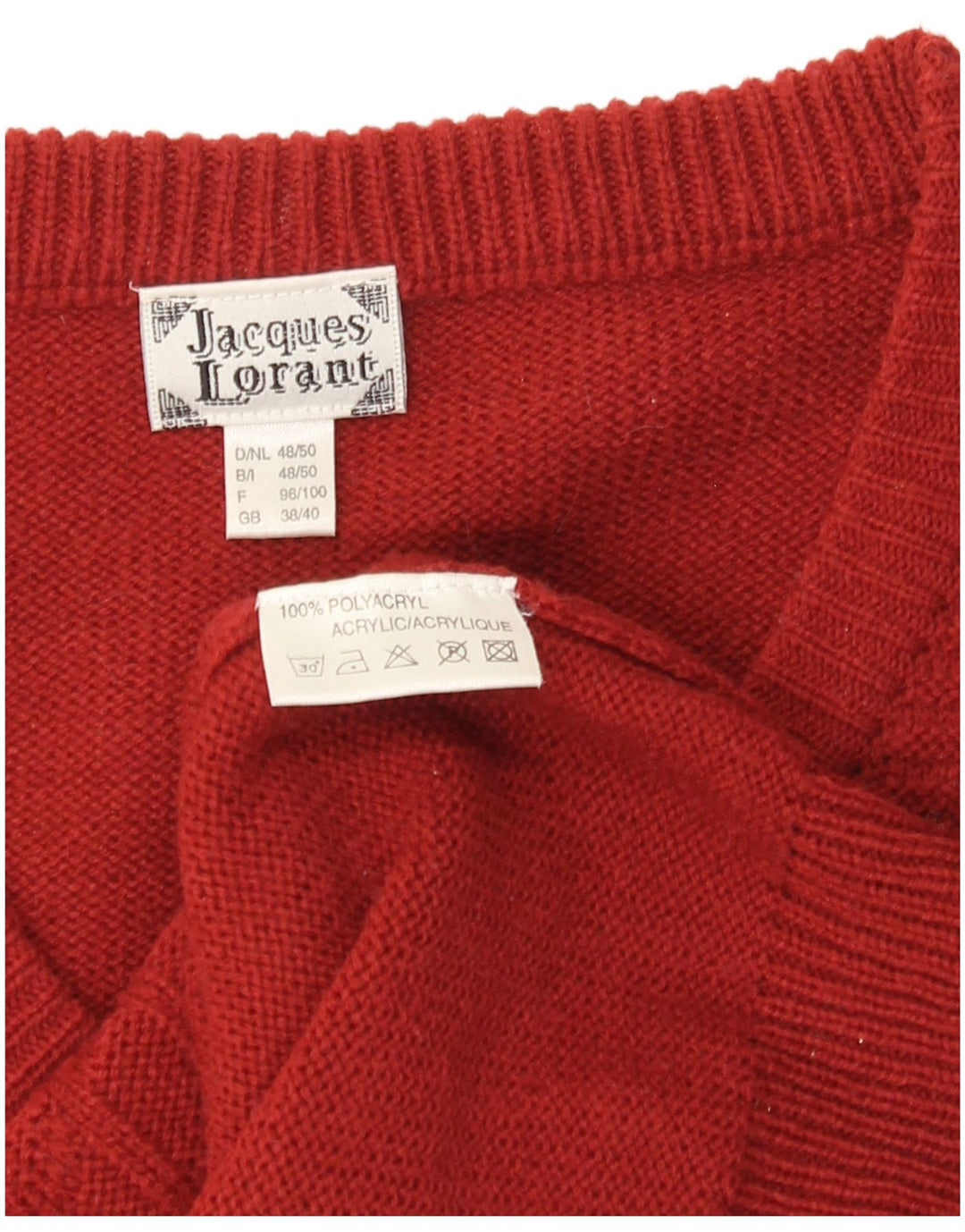 Maglione da uomo con scollo a V Jacques Lorant UK 38/40 Poliacrilico rosso medio