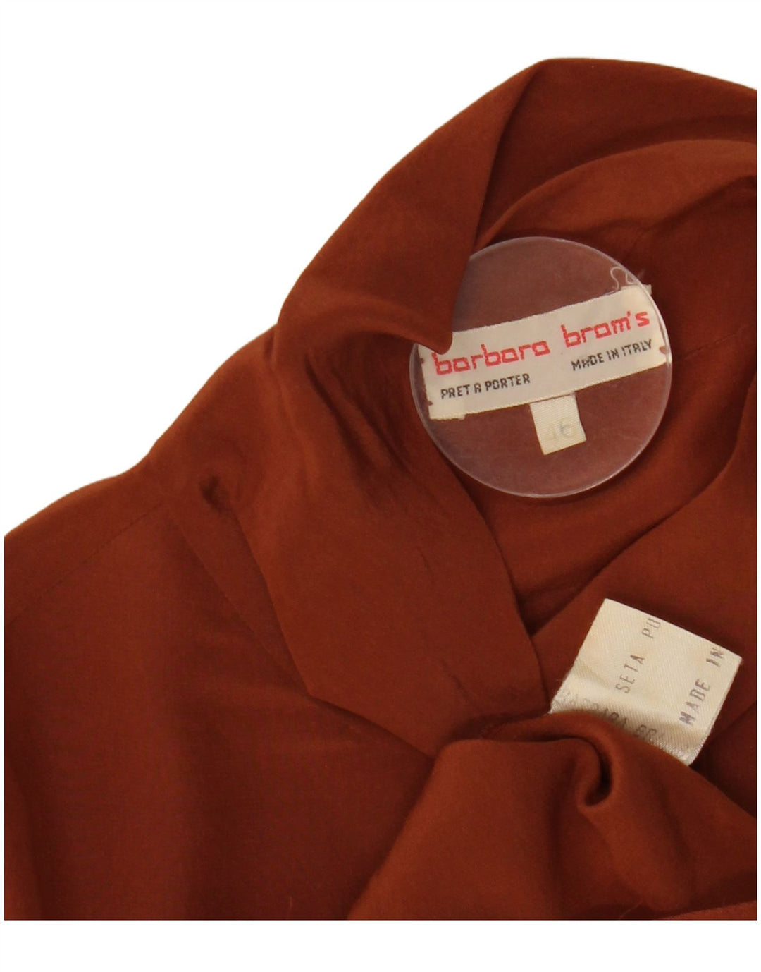 Top camicetta a maniche lunghe da donna vintage IT 46 grande seta marrone