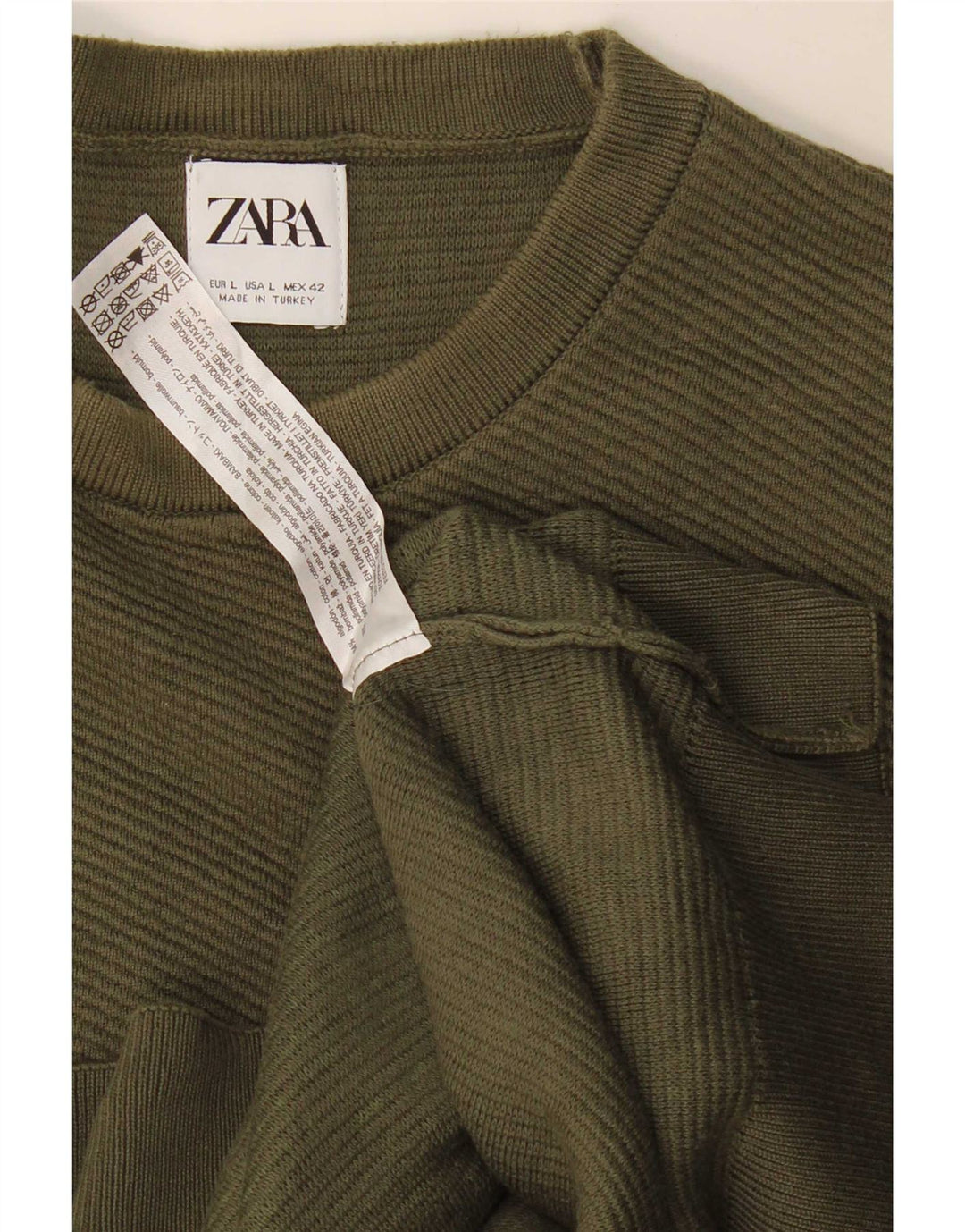 Maglione maglione girocollo da uomo Zara grande in cotone kaki