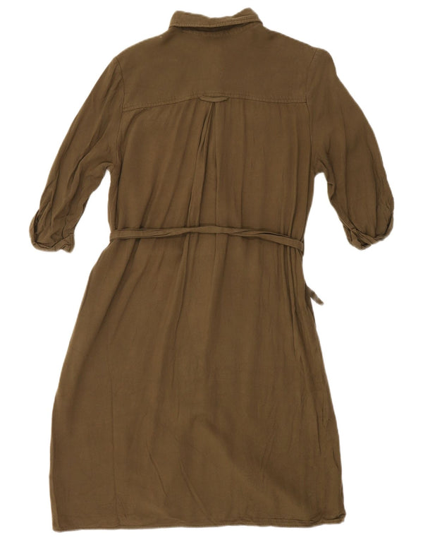 TOPSHOP Abito camicia oversize da donna con maniche a 3/4 UK 10 piccolo in viscosa kaki