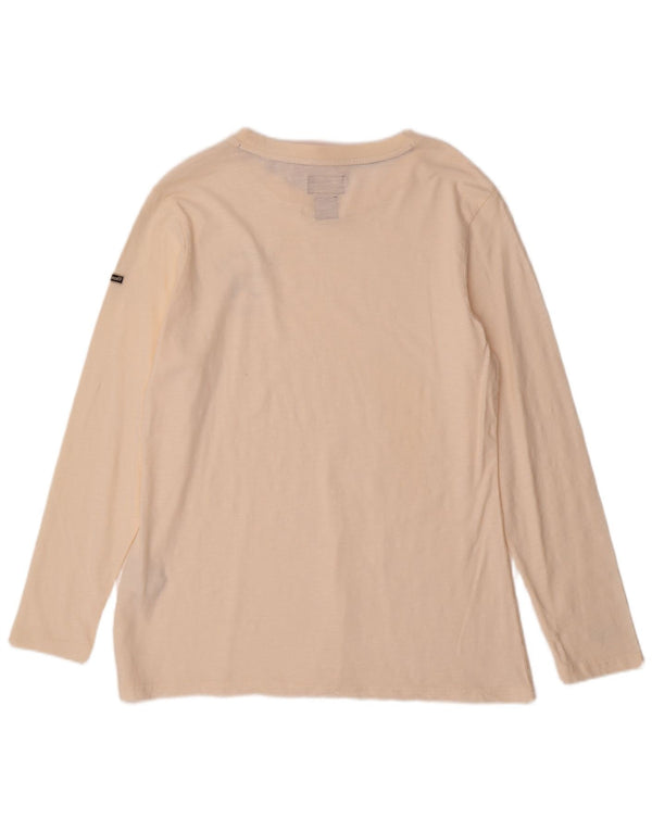 Top grafico da donna a maniche lunghe Superdry UK 16 grande cotone bianco sporco