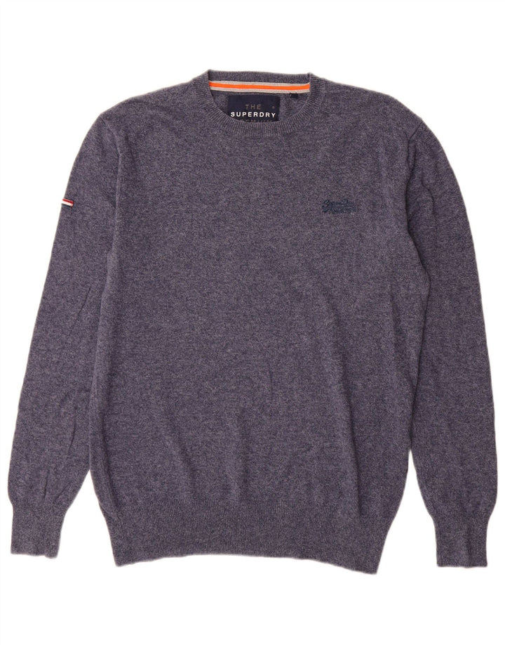 Maglione maglione girocollo da uomo Superdry in cotone blu navy medio