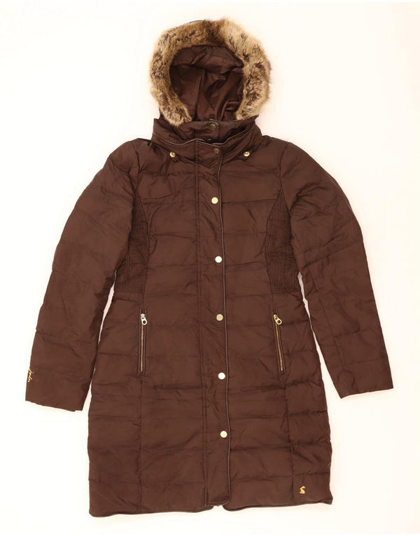 JOULES Cappotto imbottito con cappuccio da donna UK 10 piccolo poliestere marrone