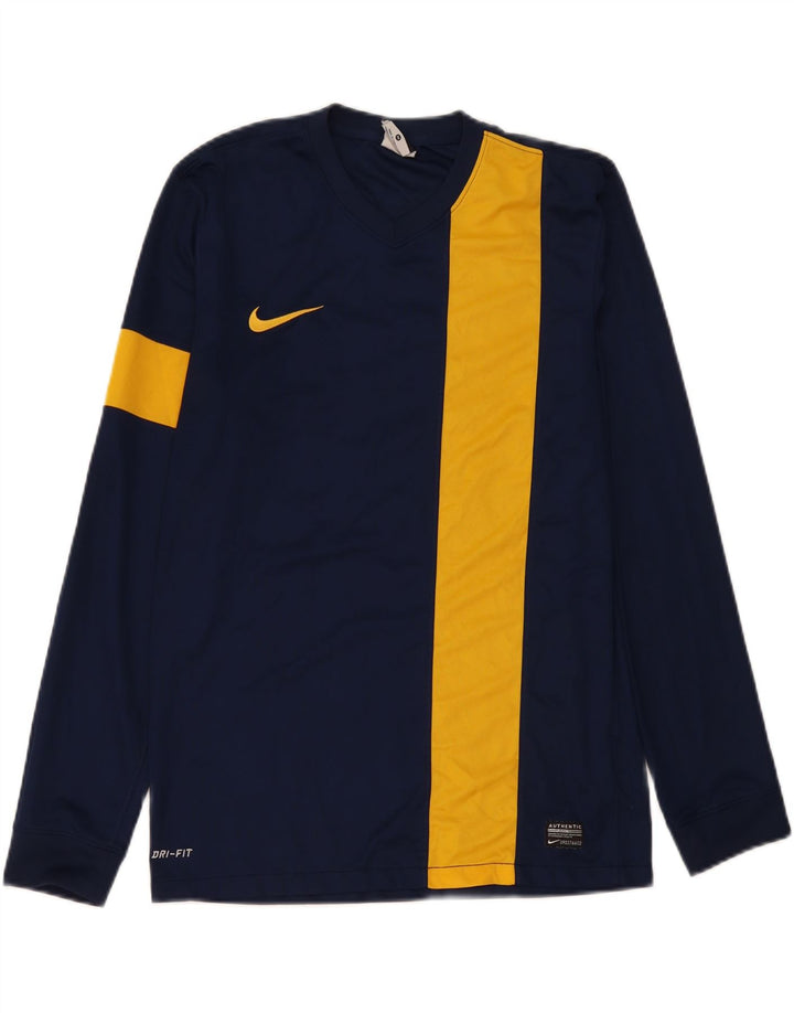 NIKE Top grafico da uomo Dri Fit a maniche lunghe color block medio blu navy