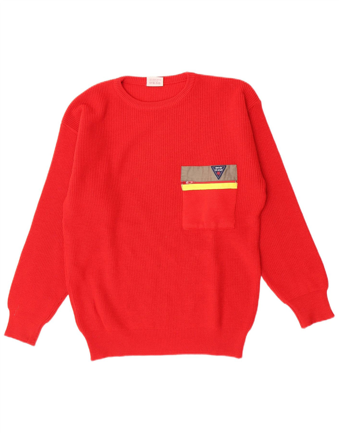Maglione girocollo da uomo vintage in lana vergine rosso medio