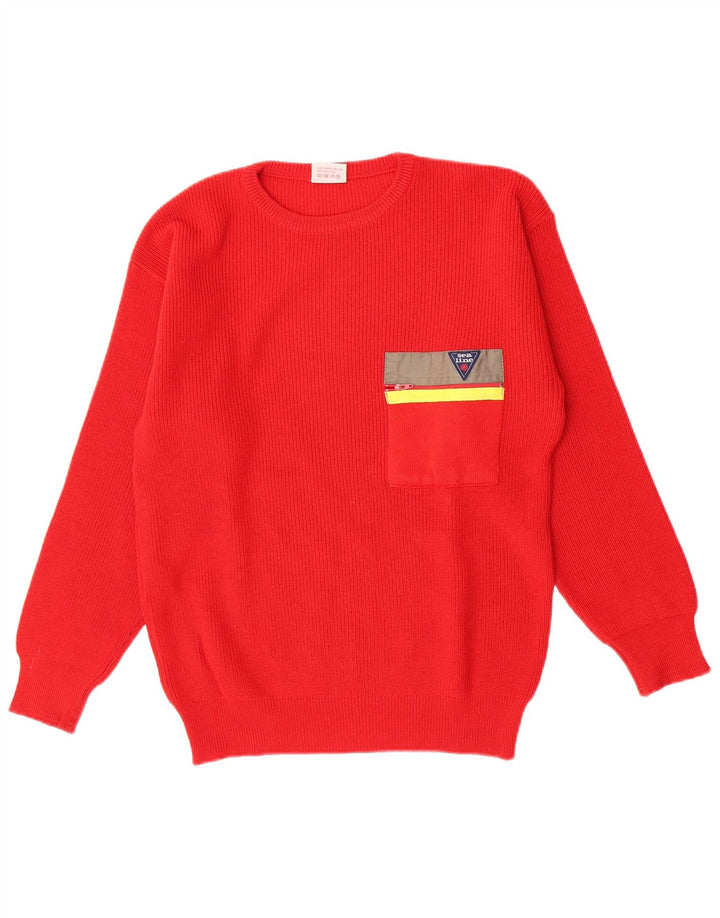 Maglione girocollo da uomo vintage in lana vergine rosso medio