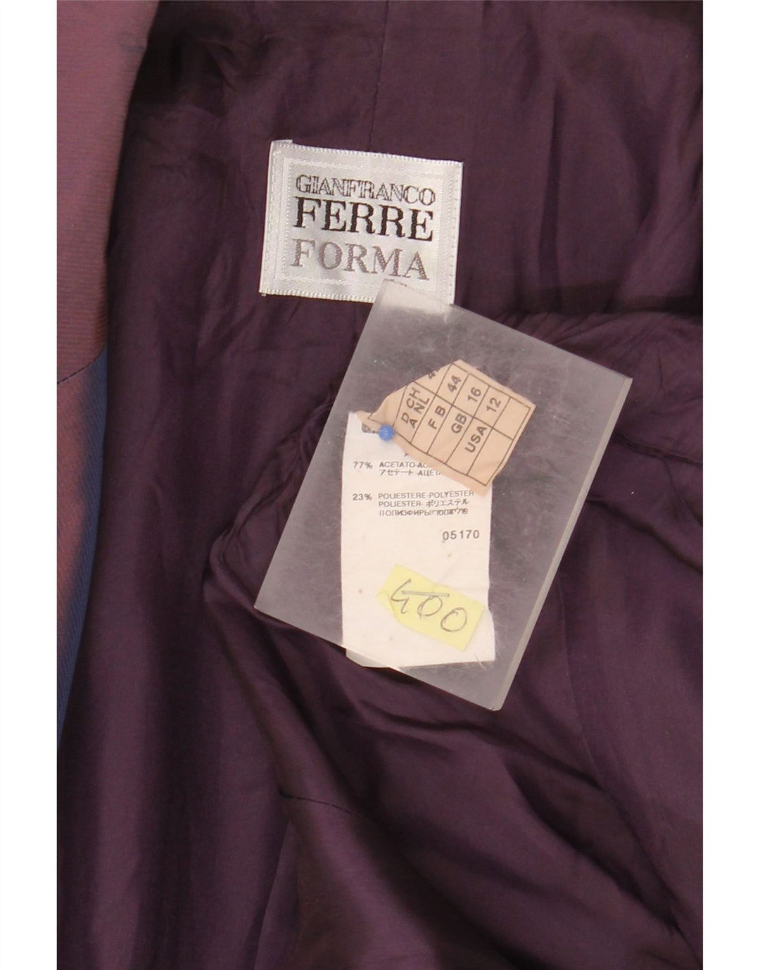 GIANFRANCO FERRE Giacca blazer da donna a 2 bottoni UK 16 Grande floreale viola