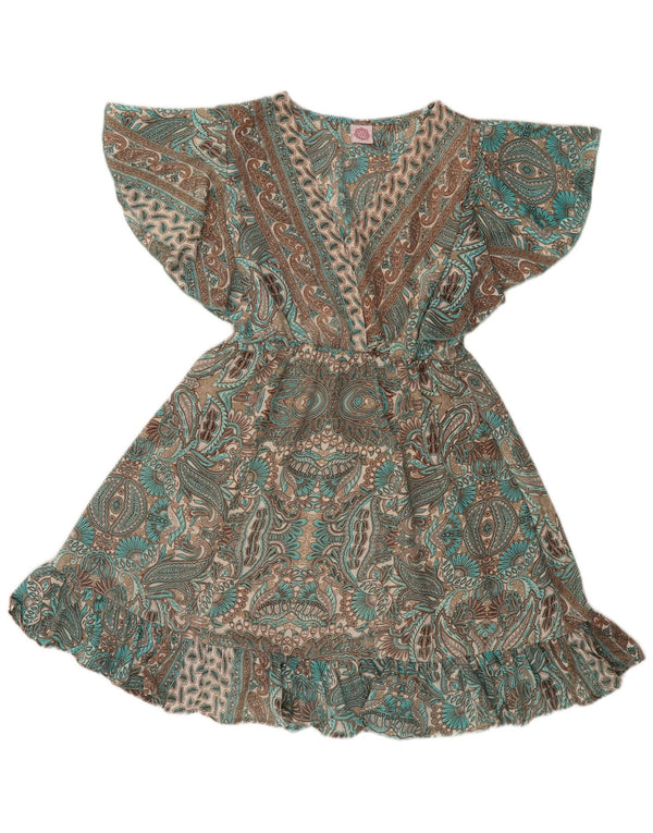 Abito impero vintage da donna UK 12 Poliestere Paisley verde medio