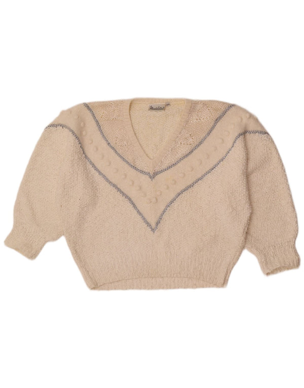 Maglione da donna con scollo a V Madeleine EU 36/38 piccolo a righe bianche