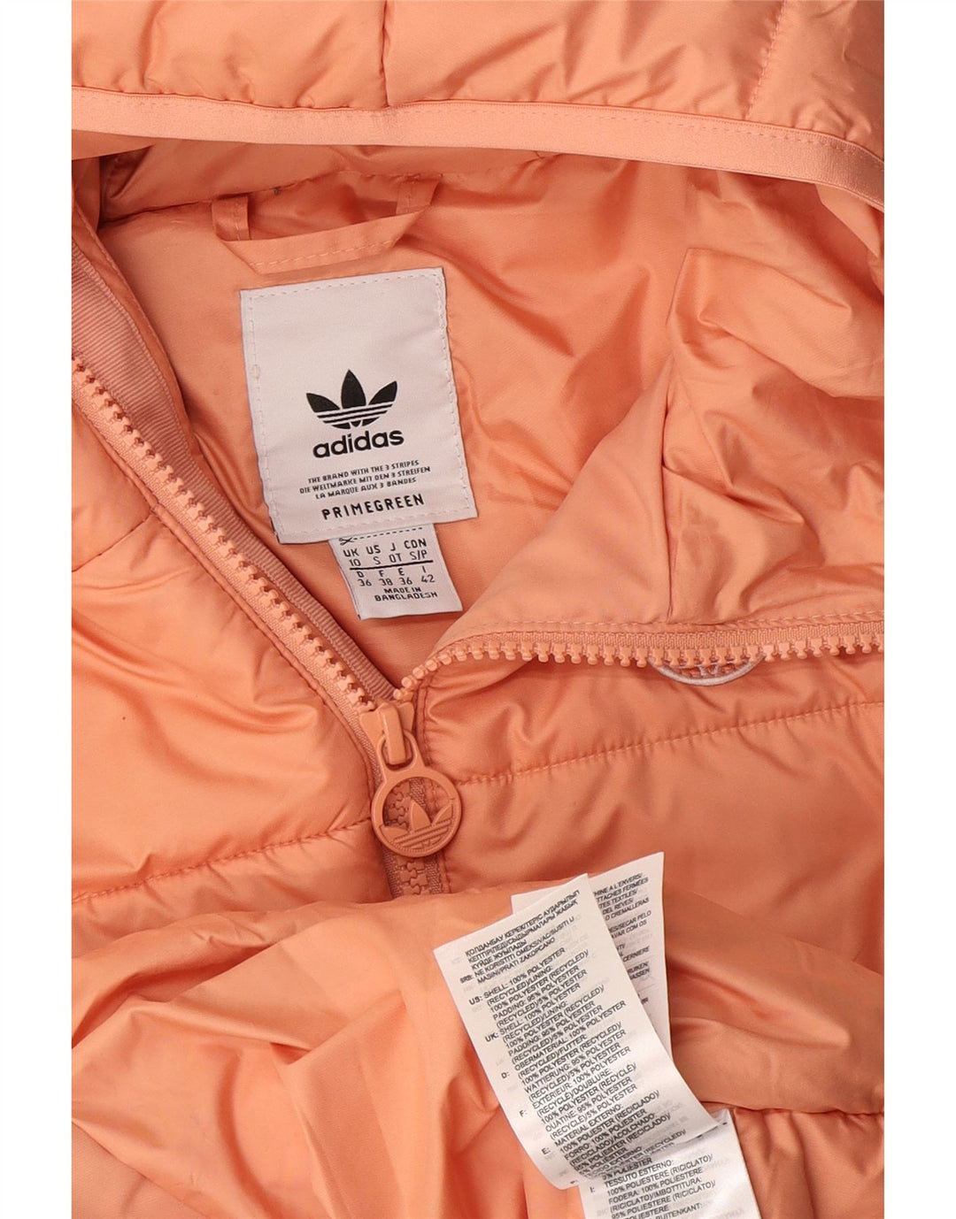 Giacca imbottita con cappuccio Adidas Primegreen da donna UK 10 Small Arancione Poliestere