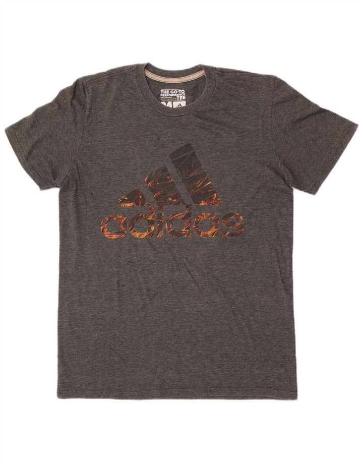 T-shirt grafica Adidas da uomo Climalite Top in poliestere chiazzato grigio medio