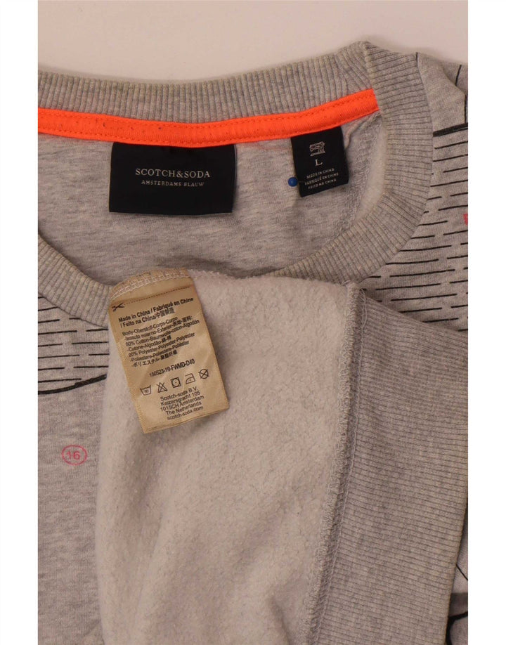 Felpa da uomo con motivo astratto Scotch & Soda, maglione grande, cotone grigio