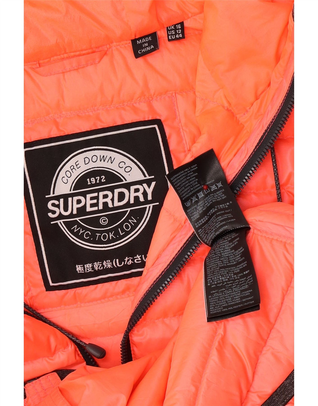 Giacca imbottita con cappuccio da donna Superdry UK 16 grande rosa poliestere