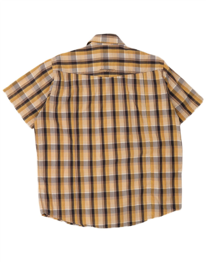 CAMEL ACTIVE Mens Modern Fit Short Sleeve Shirt Large Beige Check Cotton