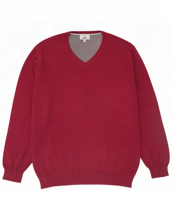 Marks & Spencer Maglione da uomo vestibilità regolare con scollo a V XL in cotone bordeaux