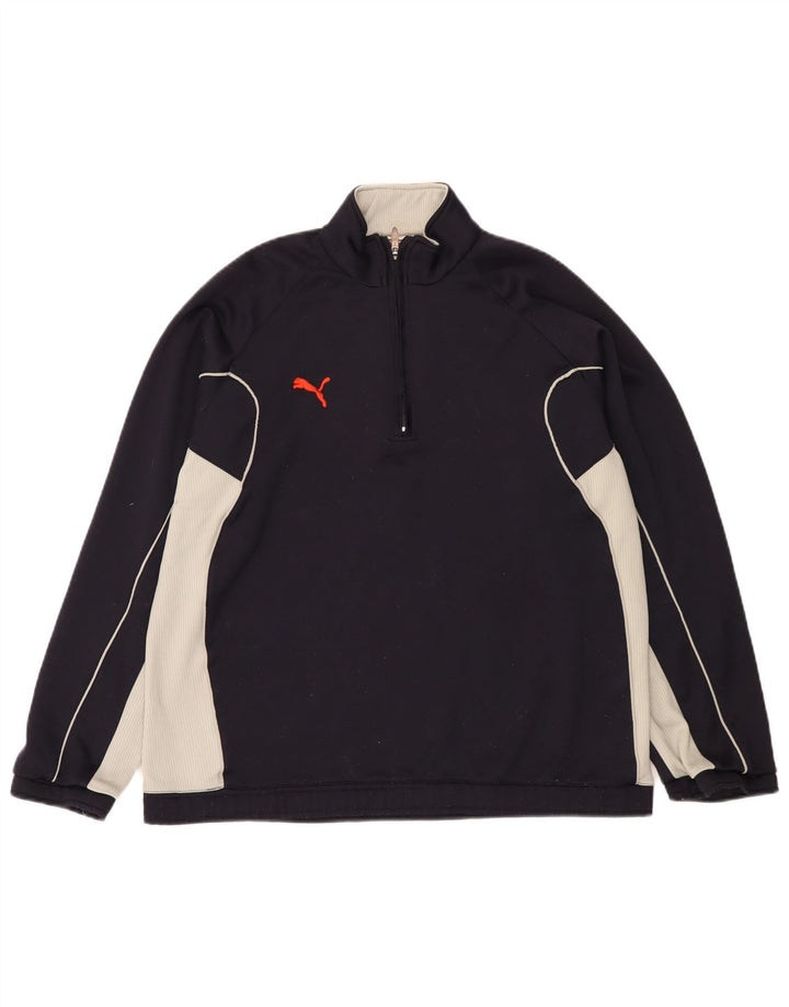 Felpa Puma da uomo con zip e collo, media, in poliestere color block blu navy