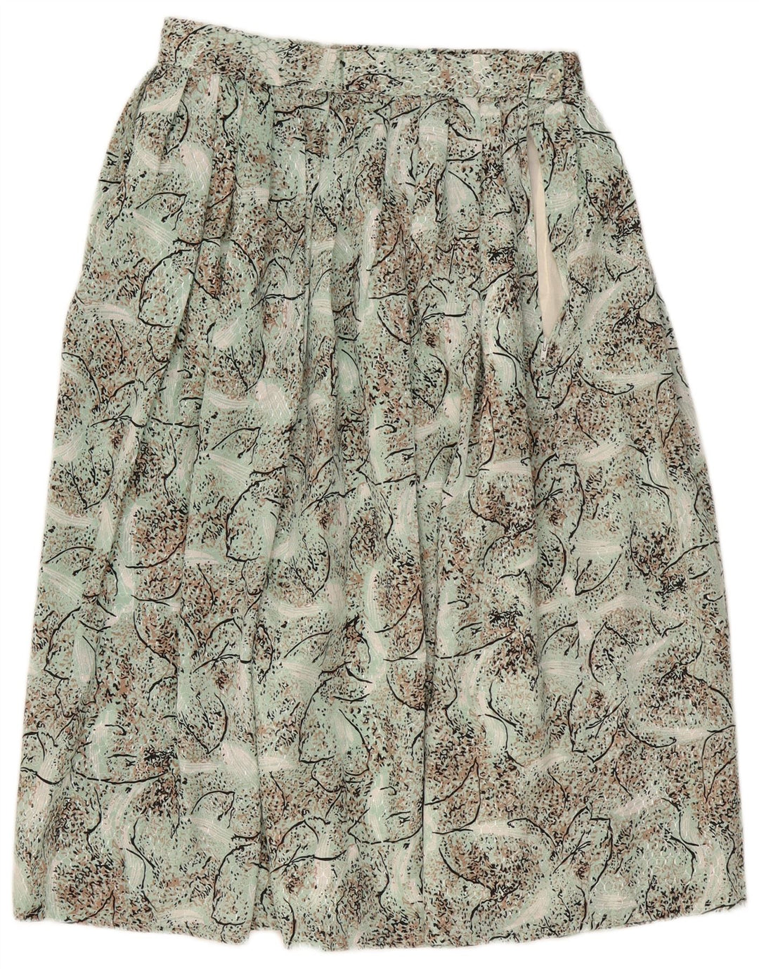 Gonna a pieghe vintage da donna con motivo astratto W28 verde medio
