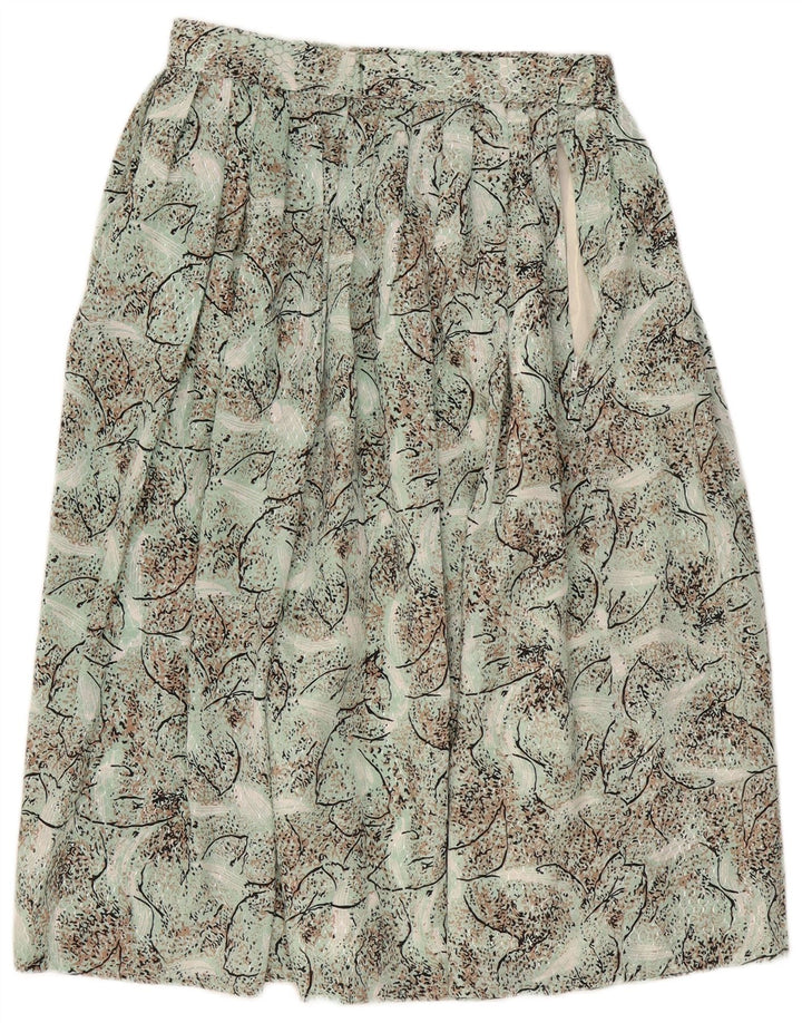 Gonna a pieghe vintage da donna con motivo astratto W28 verde medio