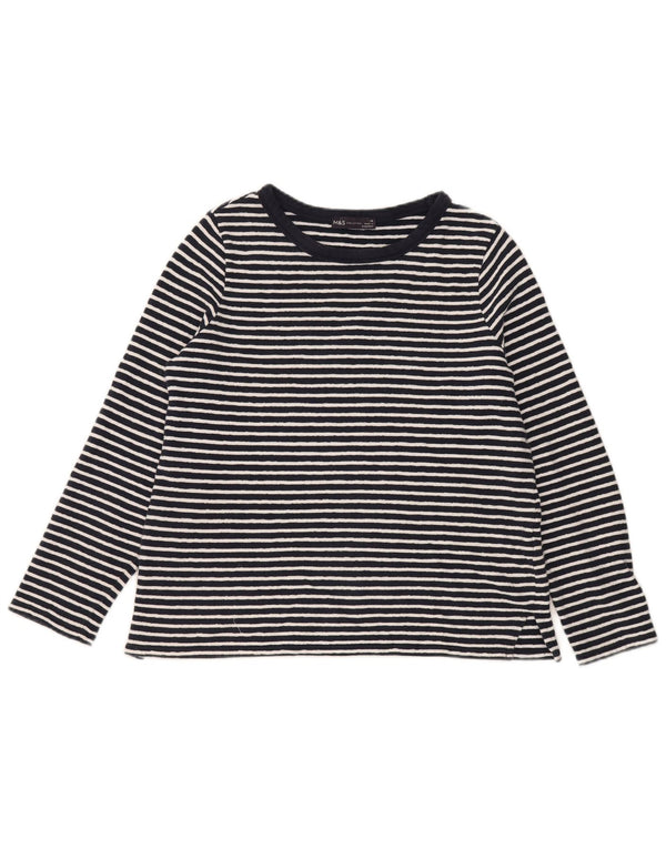 MARKS & SPENCER Top da donna a maniche lunghe UK 14 Large Navy Blue Striped
