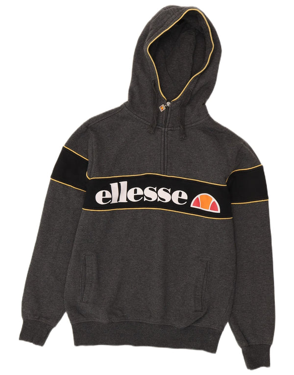 Maglione con cappuccio grafico da uomo Ellesse con zip e collo in cotone color block grigio medio