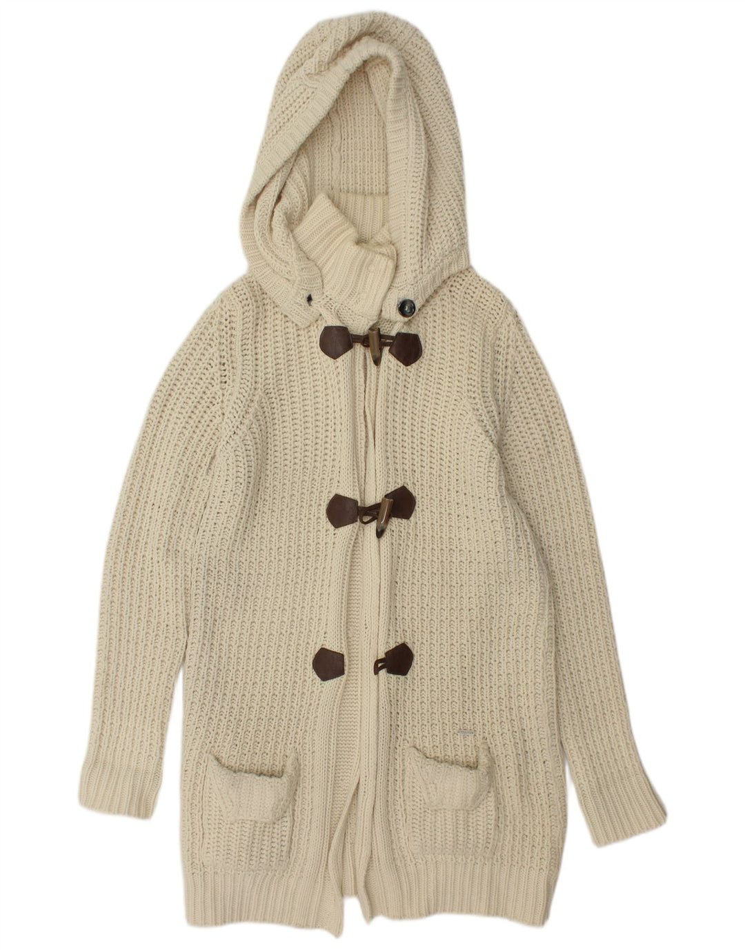 WOOLRICH Maglione cardigan lungo oversize da donna UK 10 piccolo bianco sporco