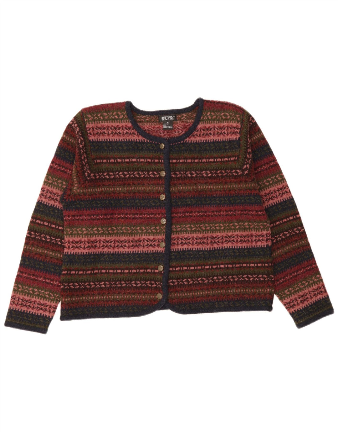 Maglione cardigan da donna vintage UK 14 lana Fair Isle multicolore media