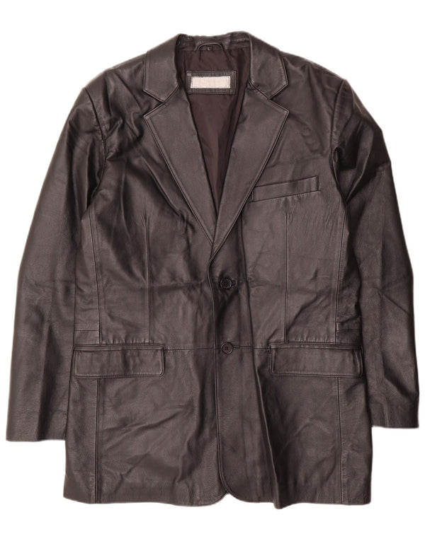 Giacca blazer in pelle da uomo a 2 bottoni VINTAGE UK 40 grande nera