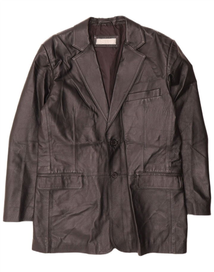 Giacca blazer in pelle da uomo a 2 bottoni VINTAGE UK 40 grande nera