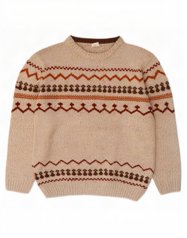 Maglione da uomo vintage con scollo a barca XL Poliestere Fair Isle beige