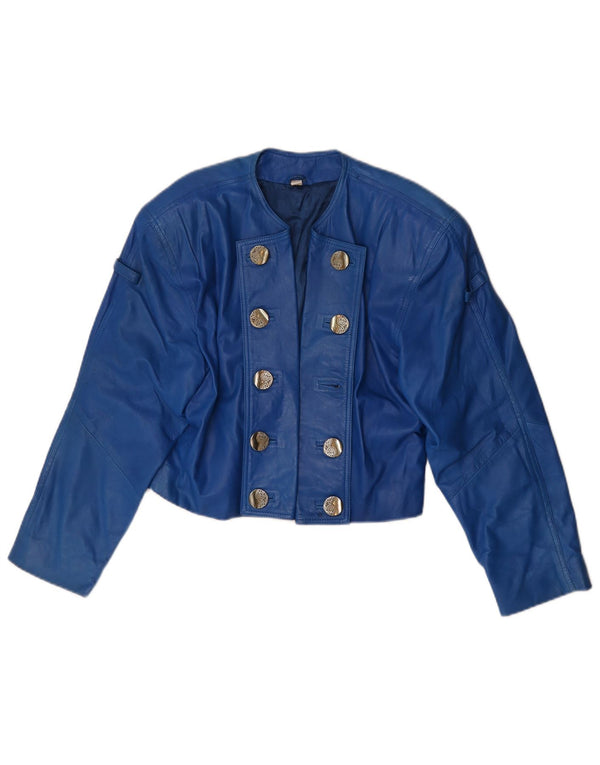 Giacca in pelle corta da donna vintage UK 10 piccola blu