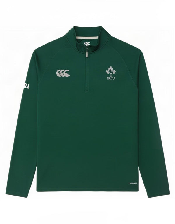 Canterbury Uomo IRFU Zip Collo Grafica Top Manica Lunga Grande Poliestere Verde
