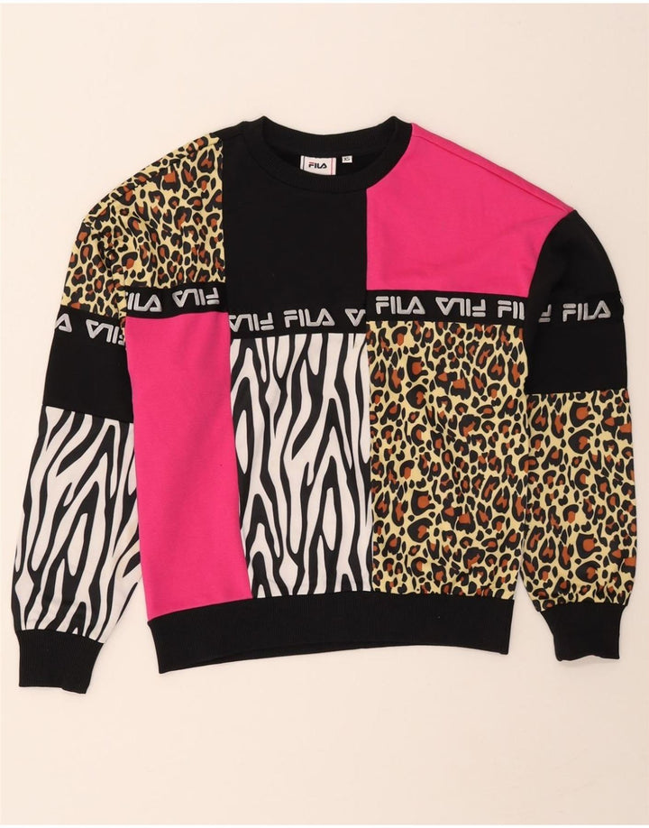 FILA Womens Graphic Sweatshirt Jumper UK 6 XS Multicoloured Patchwork Vintage Fila and Second-Hand Fila from Messina Hembry 