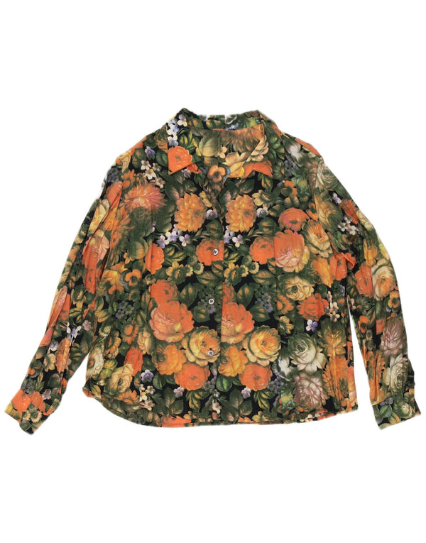 Vintage Womens Shirt UK 16 Large Orange Floral