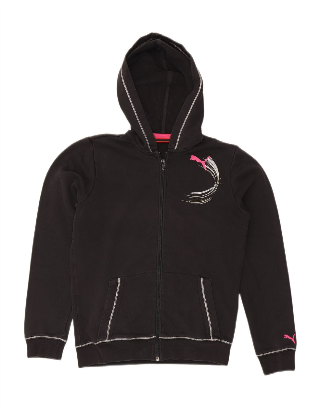 Felpa con cappuccio e zip grafica PUMA per ragazze 13-14 anni in cotone nero
