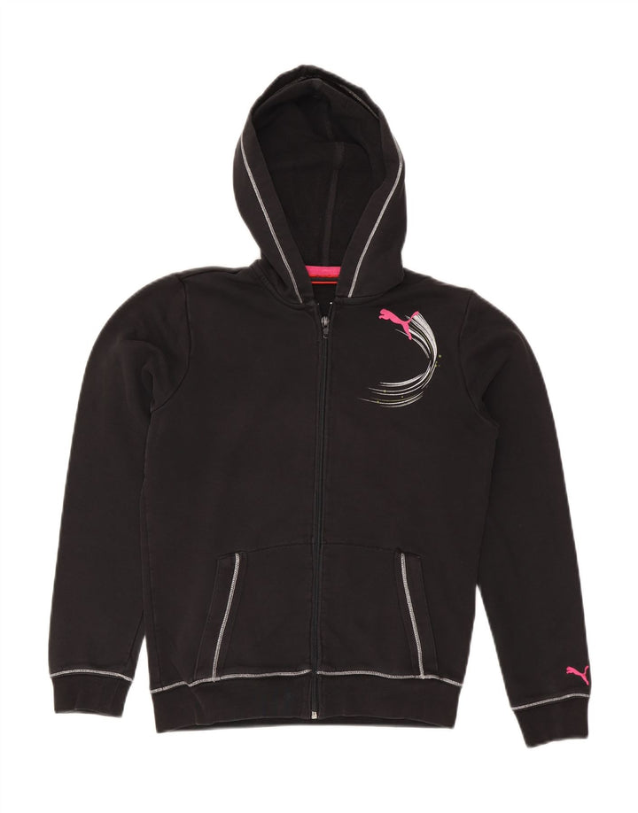 Felpa con cappuccio e zip grafica PUMA per ragazze 13-14 anni in cotone nero