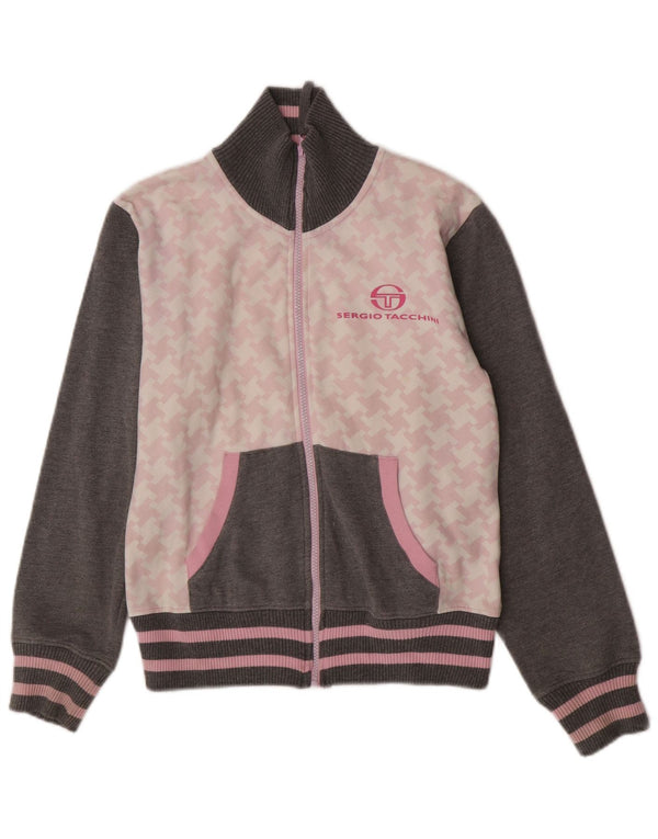 Sergio Tacchini Womens Tracksuit Top Jacket UK 14 Medium Grey Houndstooth