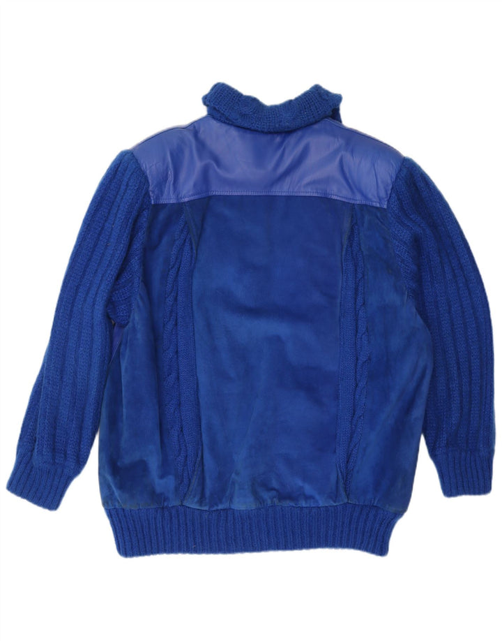 Giacca in pelle vintage da donna IT 46 Large Blu Mohair