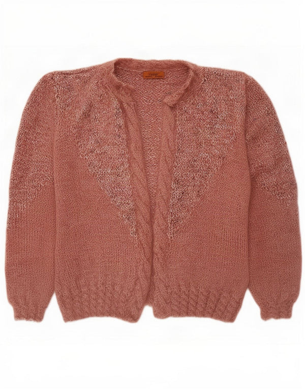 Maglione cardigan aperto oversize da donna vintage UK 18 XL rosa screziato