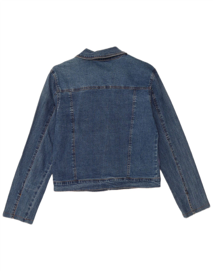 Giacca in denim vintage da donna corta UK 12 cotone tie dye blu medio