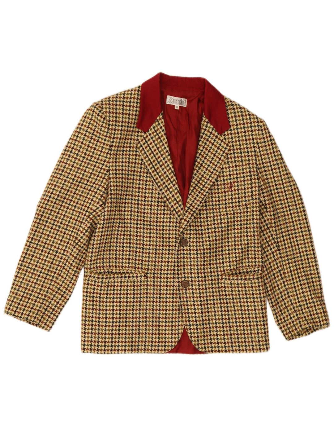 Giacca blazer vintage da donna a 2 bottoni IT 42 pied de poule beige medio