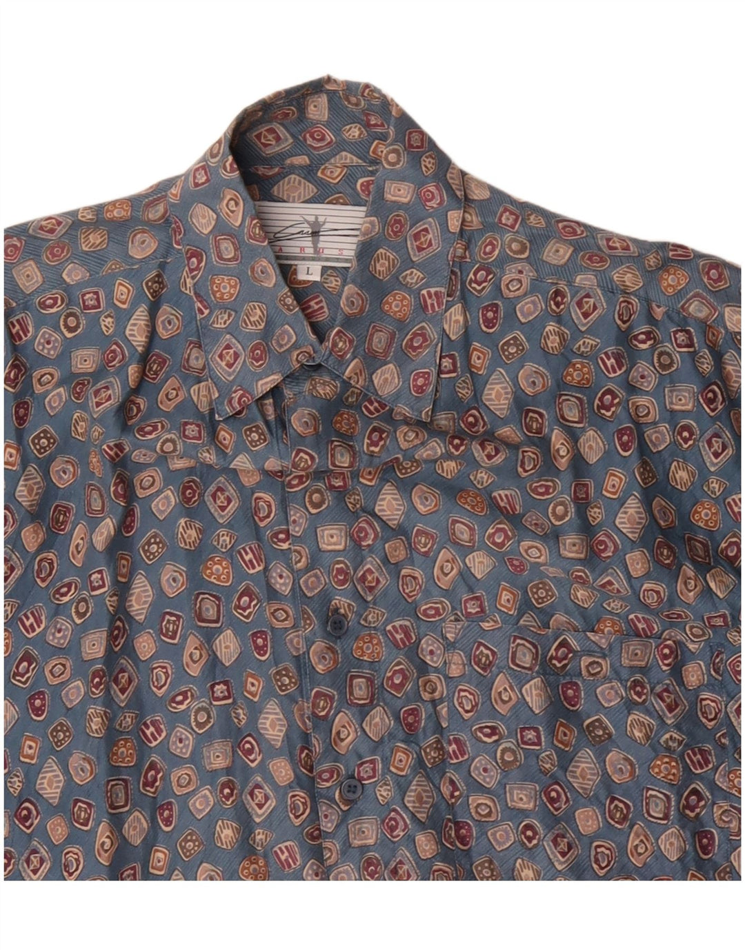 Camicia da uomo a maniche corte CARUSO Large in seta geometrica blu