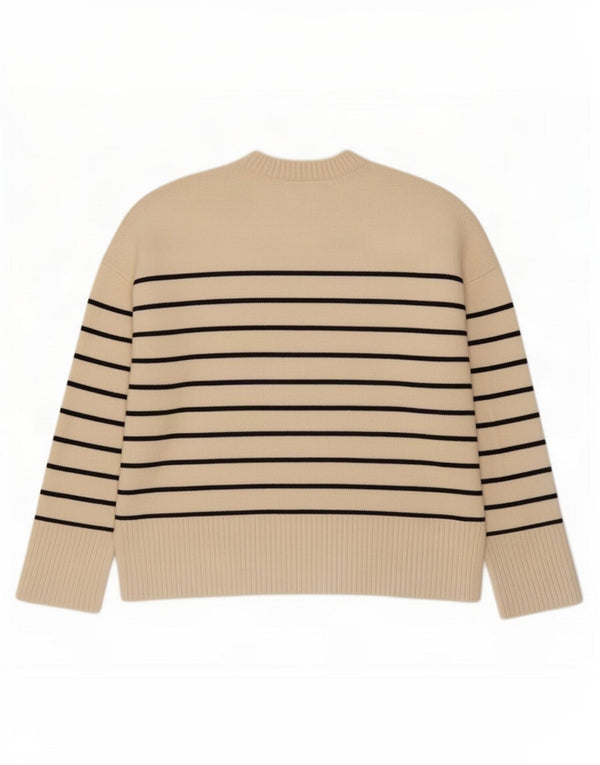 Maglione maglione girocollo da donna Zara UK 10 piccolo a righe bianco sporco