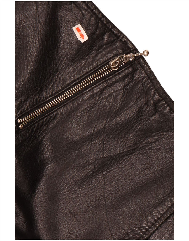 Giacca Bolero in pelle vintage da donna UK 12 media nera