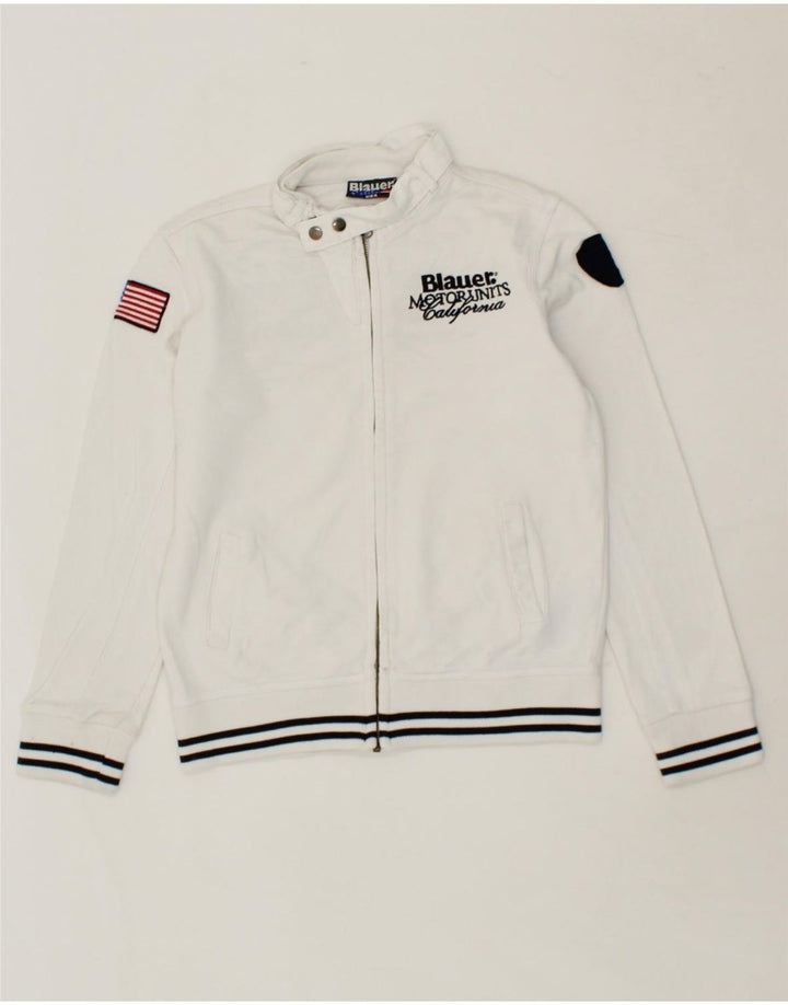 BLAUER Boys Graphic Tracksuit Top Jacket 9-10 Years White Cotton Vintage Blauer and Second-Hand Blauer from Messina Hembry 