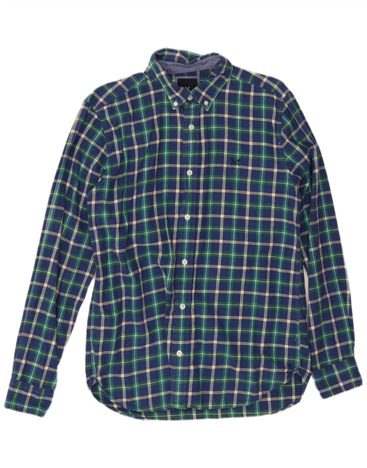 Crew Clothing Camicia da uomo slim fit in flanella, cotone medio a quadri blu navy