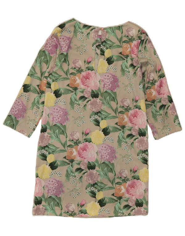 H&M Womens 3/4 Sleeve Shift Dress EU 36 Small Beige Floral Polyester