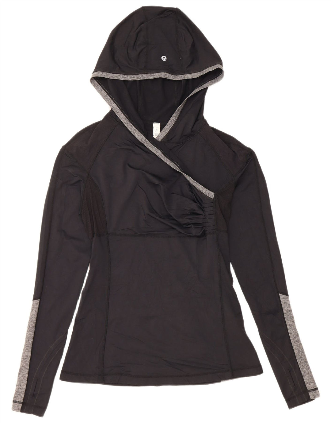Lululemon Maglia da donna con cappuccio a maniche lunghe US 8 Nylon color block medio nero